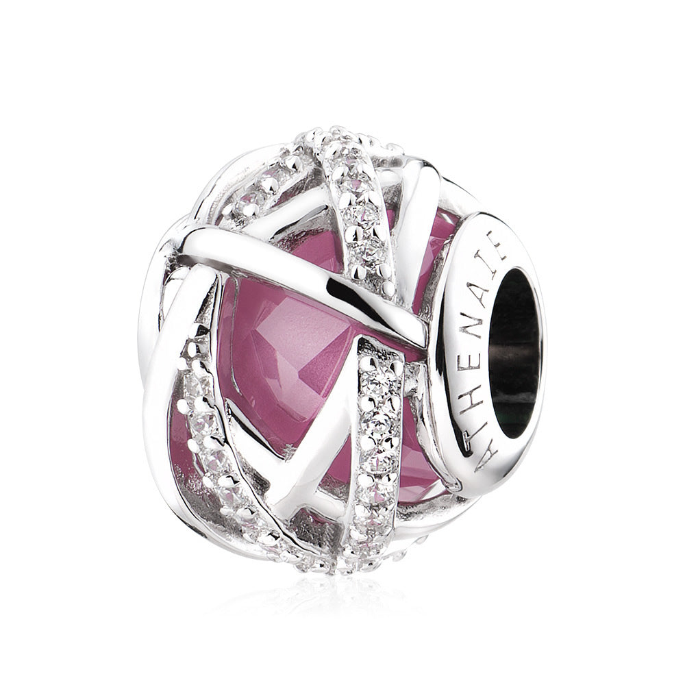 ATHENAIE Pink Embrace silver charm bead front view for bracelet