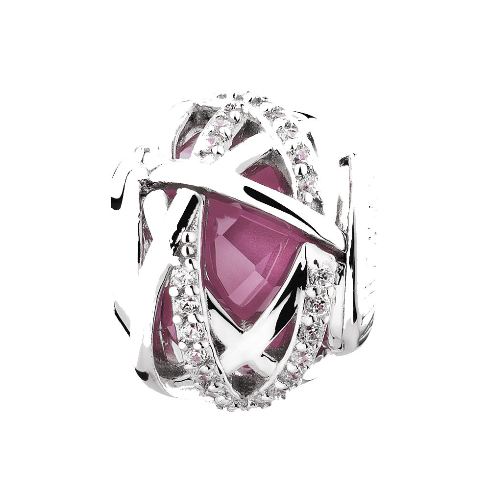 Side view of ATHENAIE Pink Embrace sterling silver charm bead with zirconia