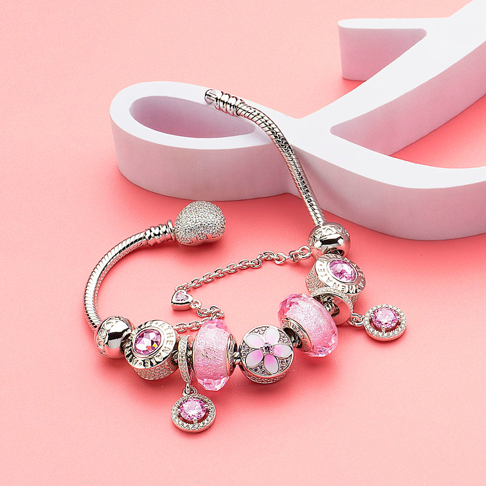 Pink Halo 925 silver pendant charm styled on European bracelet