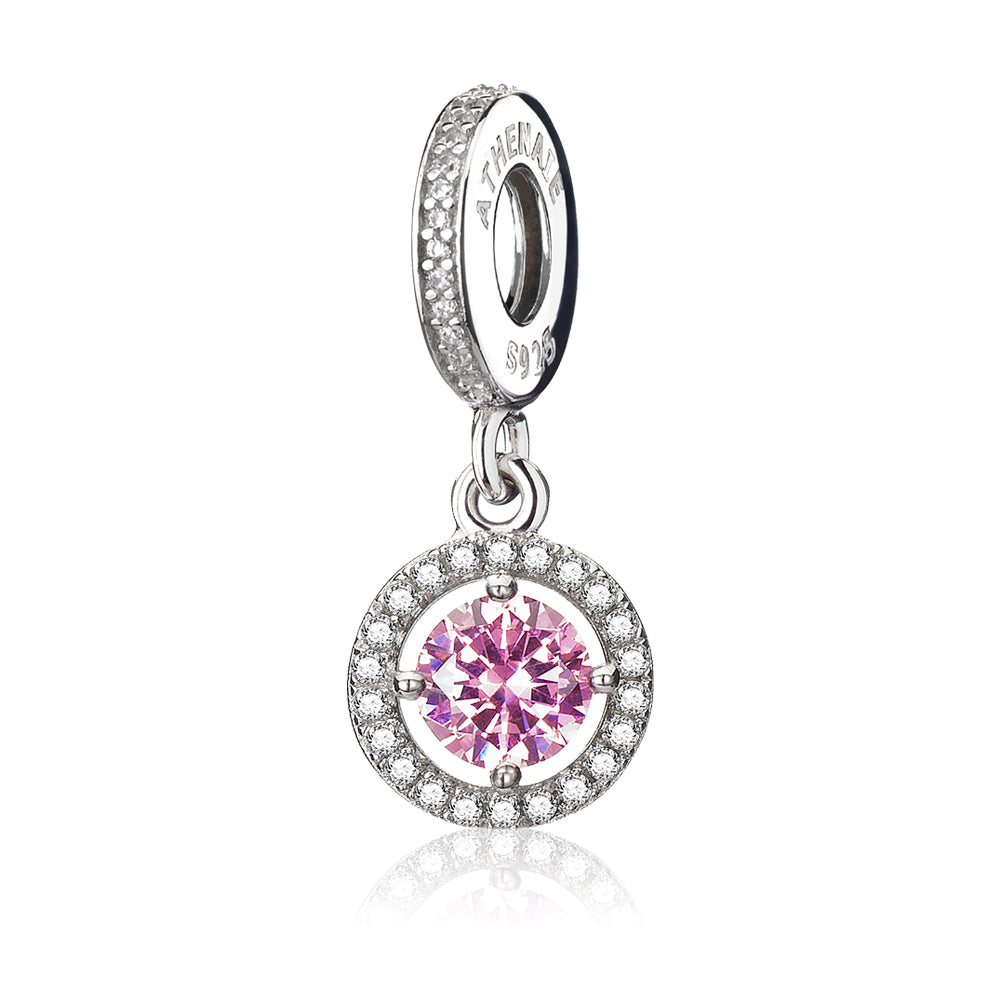 Pink Halo 925 silver pendant charm with CZ pave front view