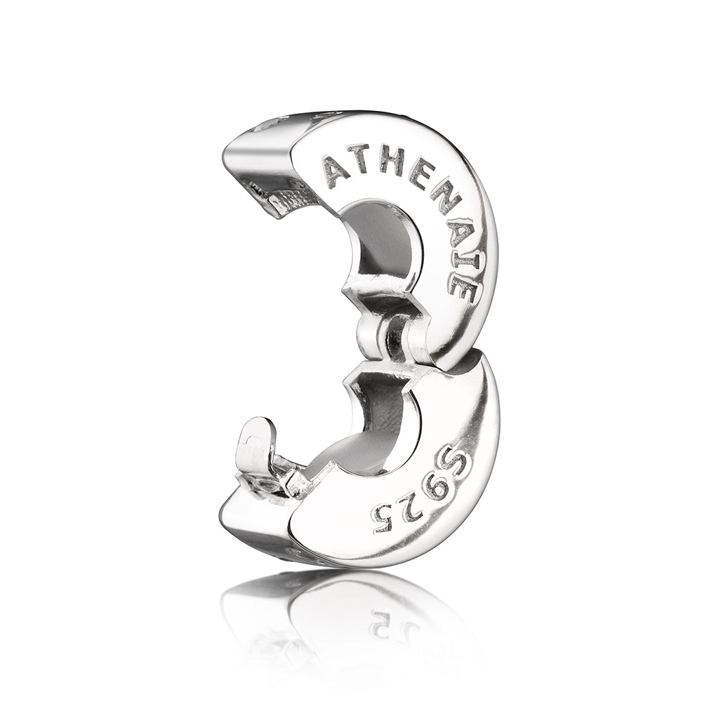 925 silver safety clip charm opened view with micro-pavé setting - CLP15