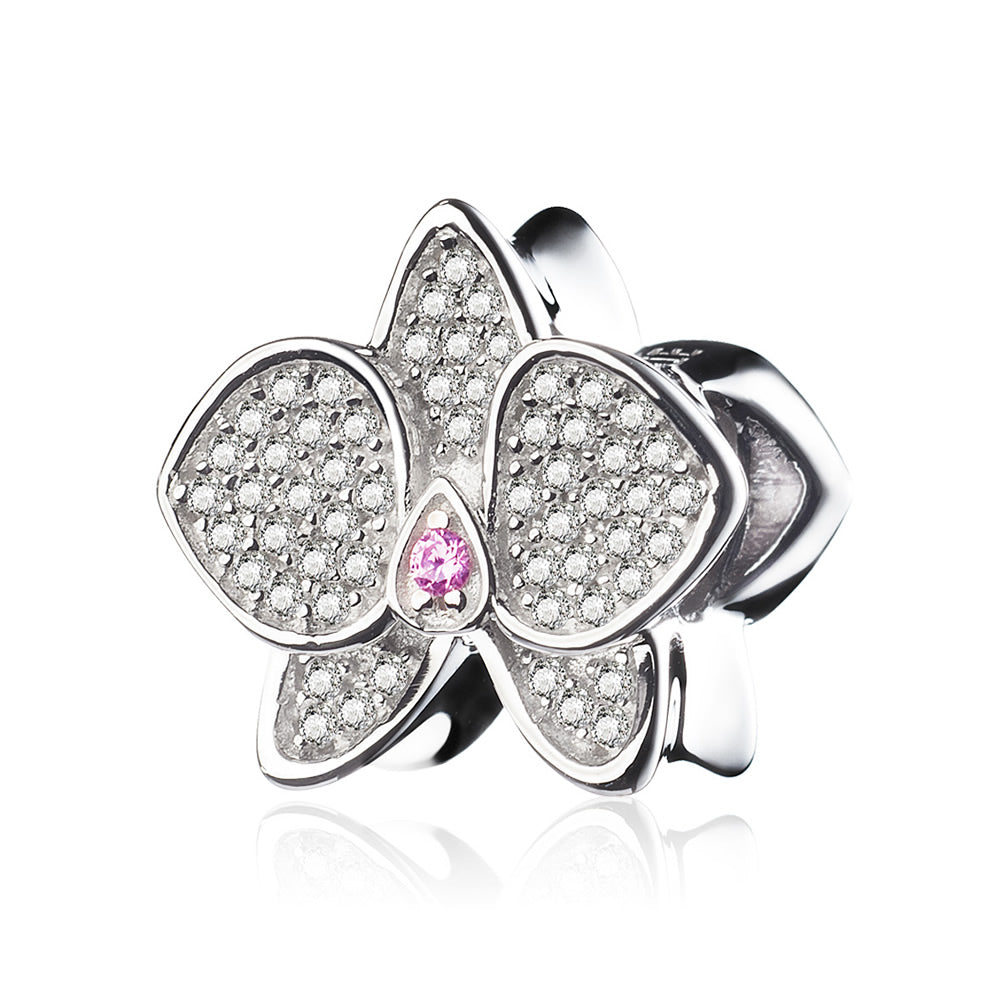 ATHENAIE Shining Butterfly 925 Silver Charm Bead front view – micro-pavé zirconia, European bracelet compatible