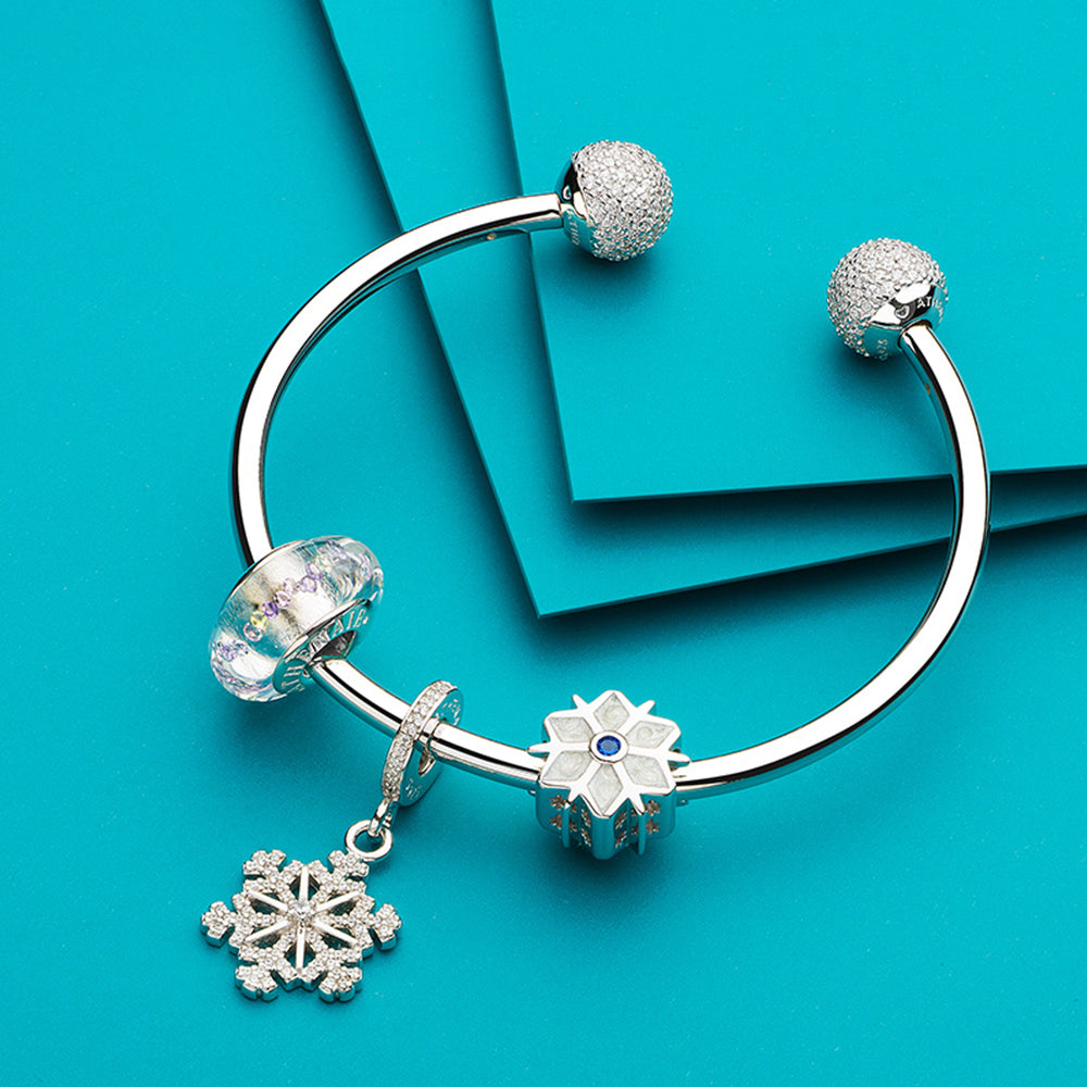 Silver Snowflake charm styled on European bracelet with winter holiday theme