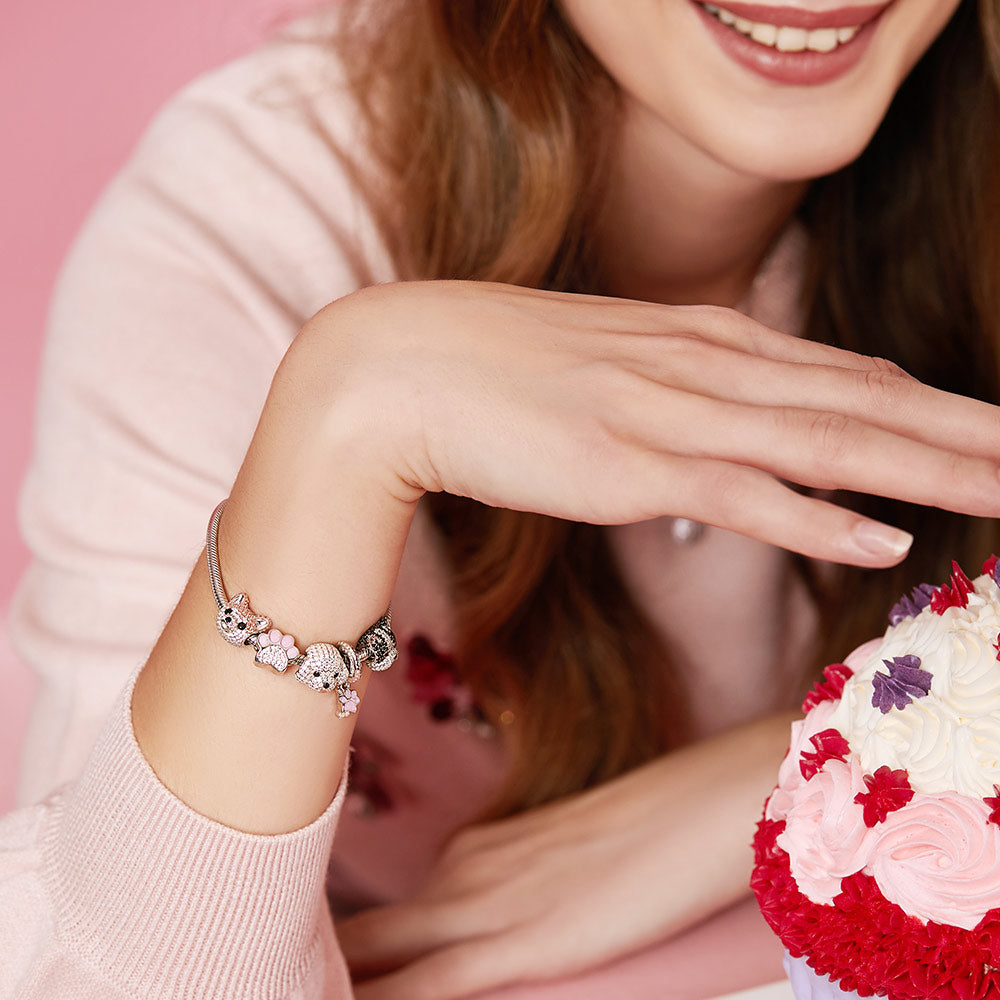 Model wearing ATHENAIE Sparkle Paw Charm Bead – fashionable bracelet styling 2