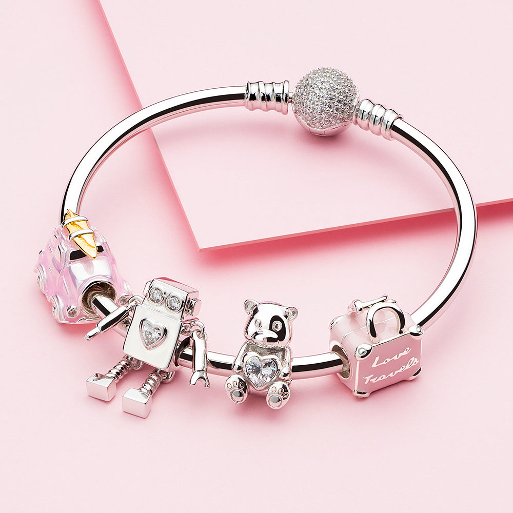 ATHENAIE Starlight Droid Charm Bead paired with silver bracelet – styling option 1