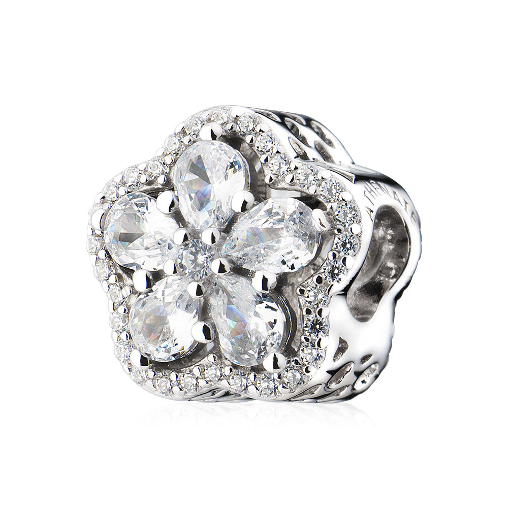 ATHENAIE Sparkling Petals floral charm bead front view in 925 sterling silver