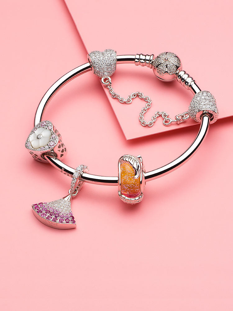 Autumn feather Murano glass charm bead bracelet style