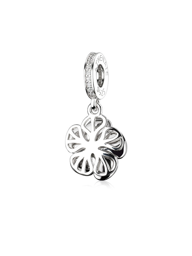 Back view of azure bloom enamel dangle charm in sterling silver