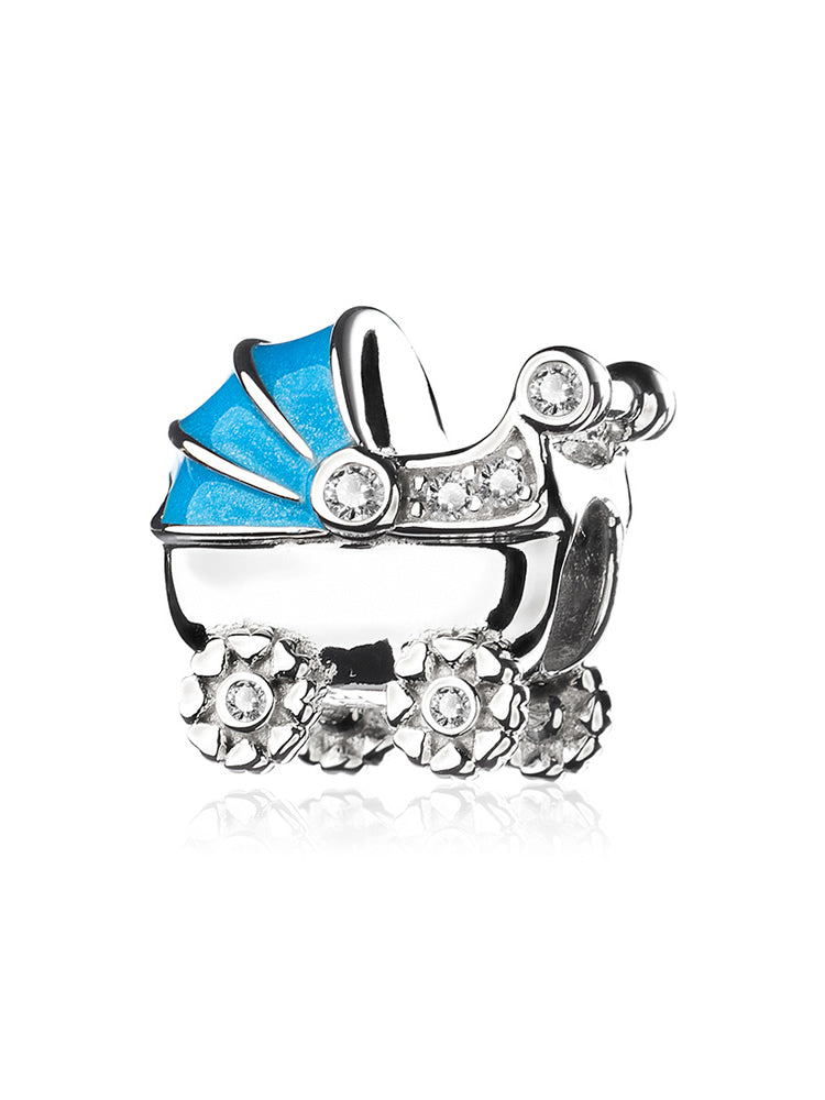 Back view of baby carriage 925 sterling silver charm bead by ATHENAIE