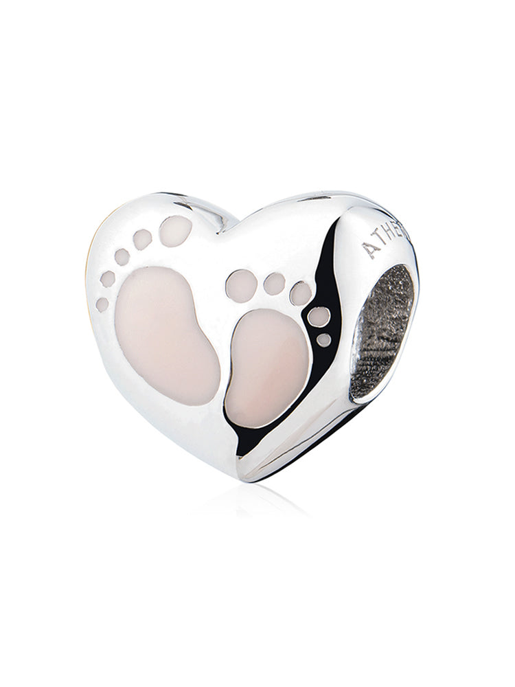 Tiny Steps baby footprint charm bead crafted in sterling silver