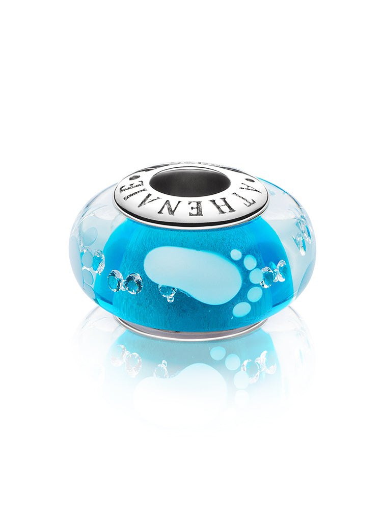 Baby footprint design Murano glass bead charm detail by ATHENAIE