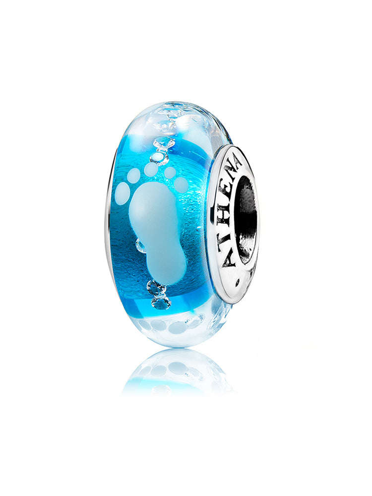 Baby footprint Murano glass bead with 925 silver core charm by ATHENAIE