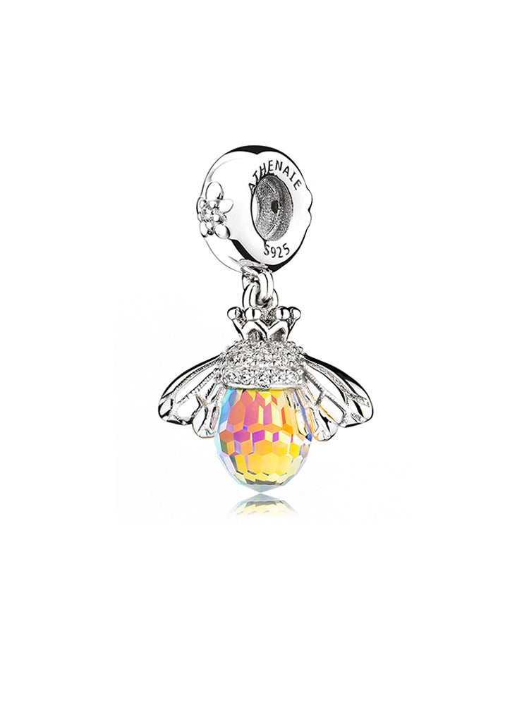 Bee dangle charm with crystals in 925 sterling silver, front view