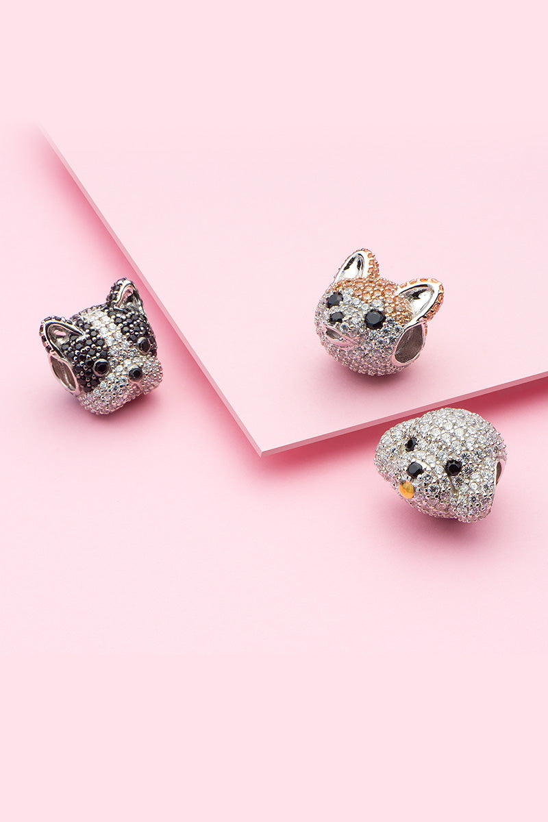 Bichon dog charm bead on sterling silver charm bracelet