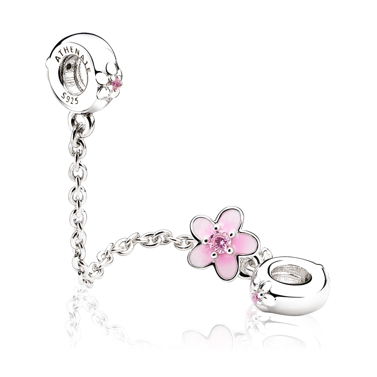 Blossom Guard Safety Chain in 925 Silver with CZ Stones and Enamel – Front View by ATHENAIE