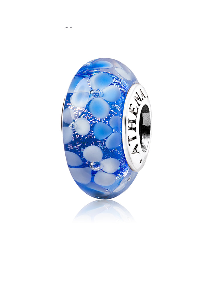 Blue breeze murano glass charm with 925 sterling silver core by ATHENAIE