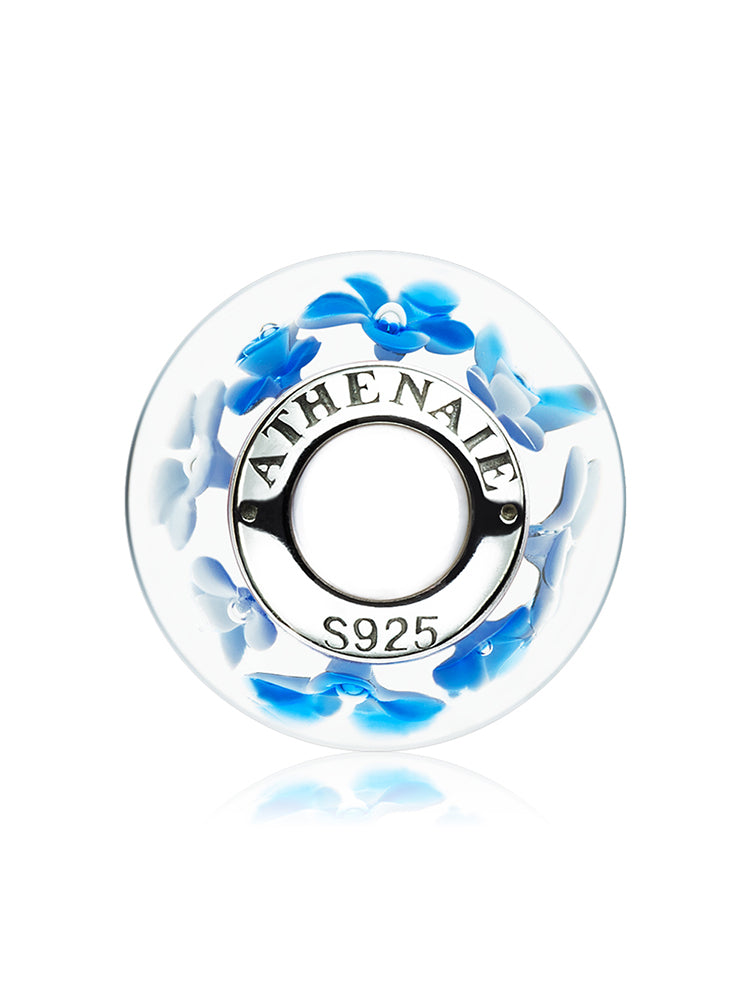 Side view of blue breeze murano glass charm handcrafted Murano glass bead