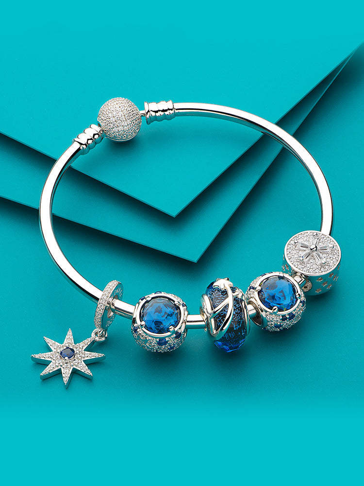 Blue crystal charm bead bracelet styling by ATHENAIE