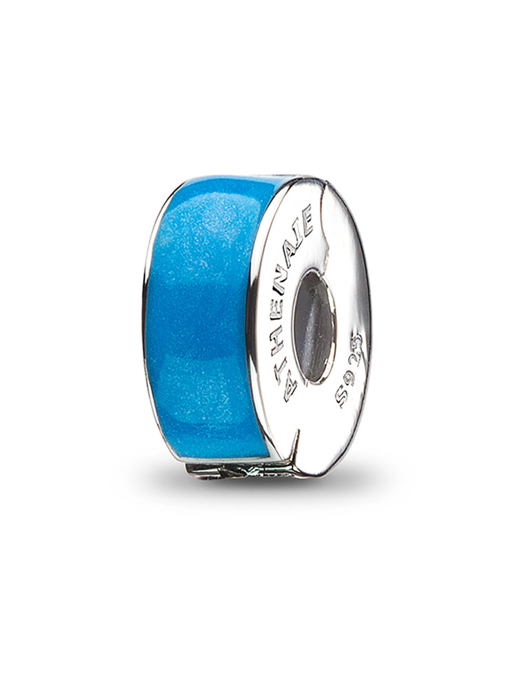 Back view of blue enamel clip charm in 925 sterling silver by ATHENAIE