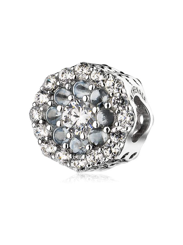 Blue Halo 925 sterling silver charm bead with sparkling CZ stones by ATHENAIE