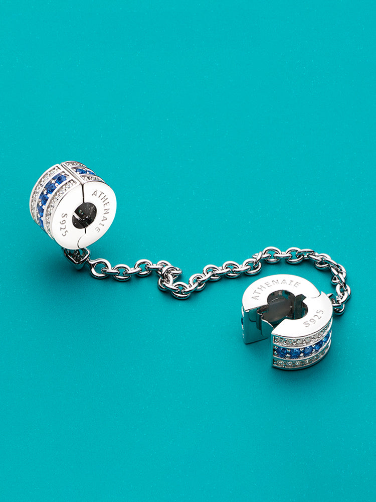 Blue Haven sterling silver safety chain charm styled on charm bracelet