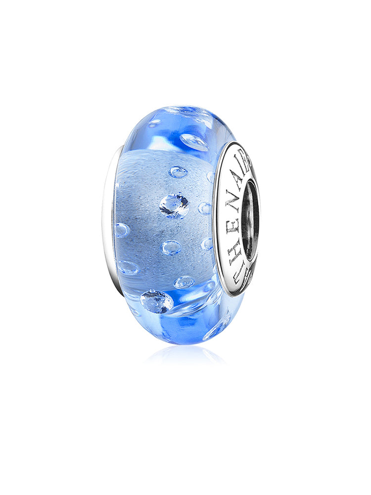 Blue Horizon Murano glass charm bead with sterling silver core