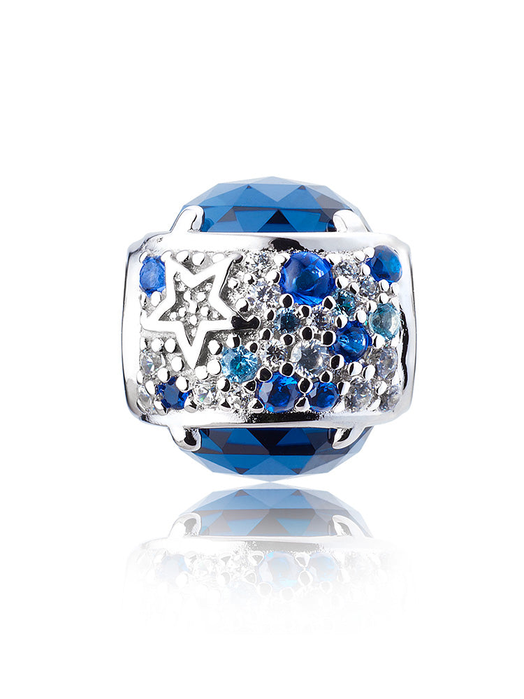 Blue radiance charm bead side view in sterling silver by ATHENAIE