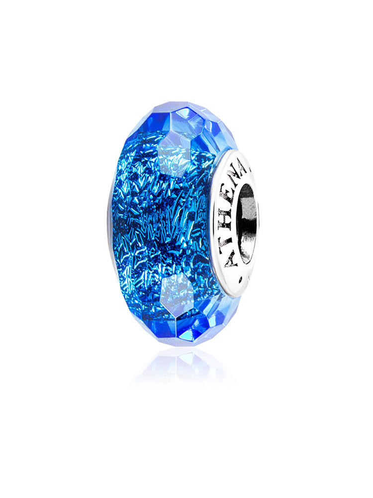 Blue Radiance Murano glass charm bead with sterling silver core