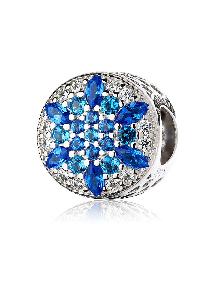 Blue snowflake charm bead in 925 sterling silver by ATHENAIE