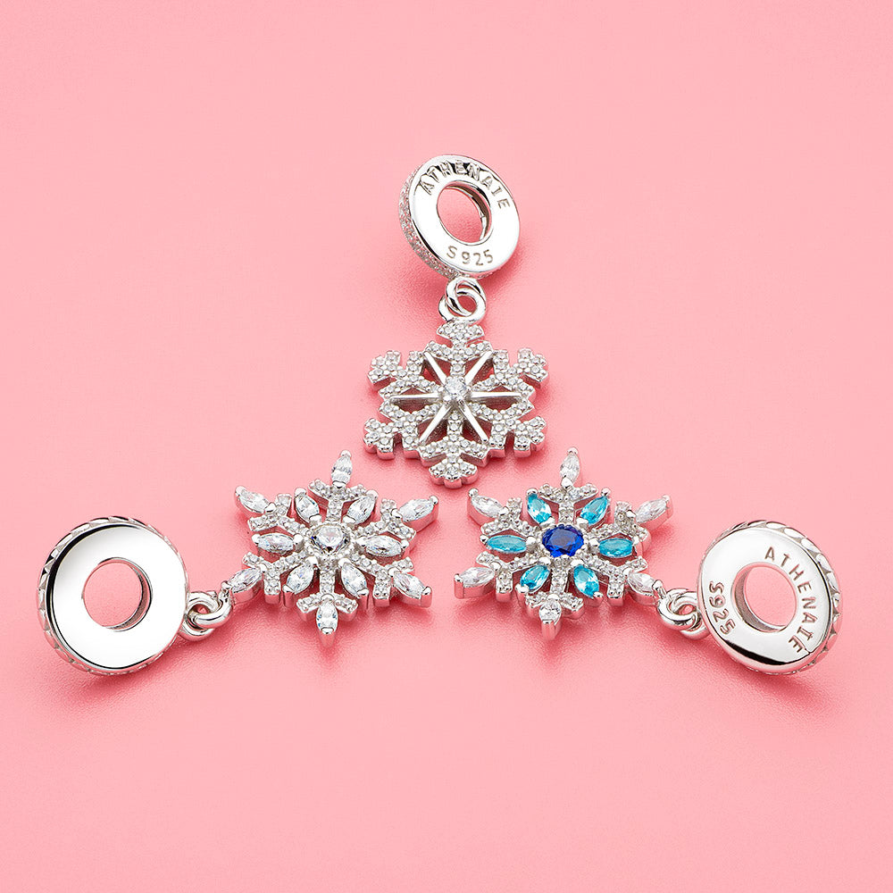Blue Snowflake pendant charm in a winter-inspired display – perfect festive bracelet bead