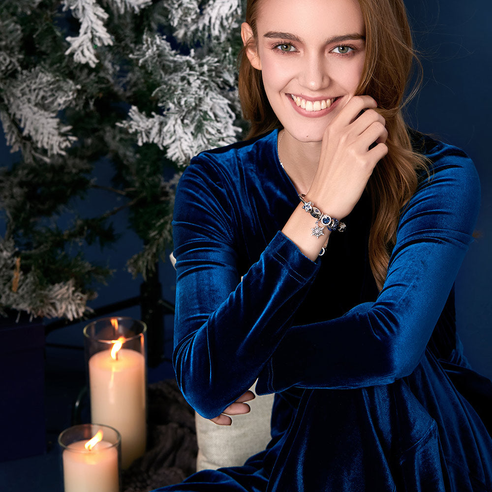 Model wearing Blue Star charm on bracelet – star-themed jewelry for everyday elegance