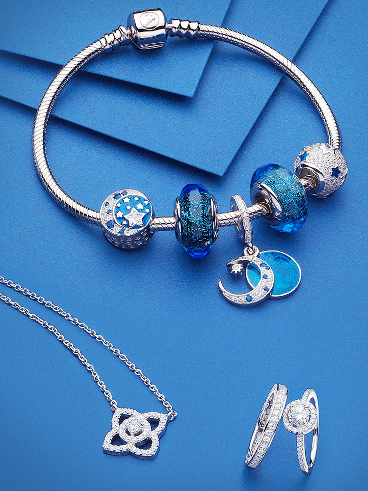 Blue star charm bead bracelet styling with 925 silver charms