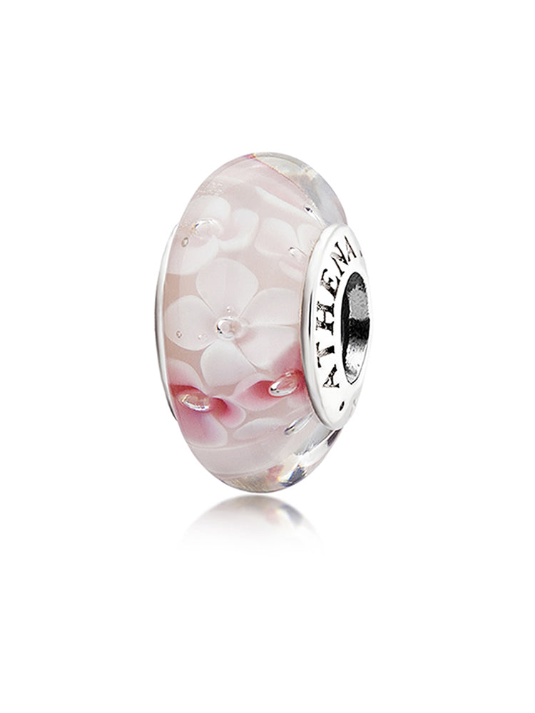 Blush blossom murano glass charm with 925 sterling silver core by ATHENAIE