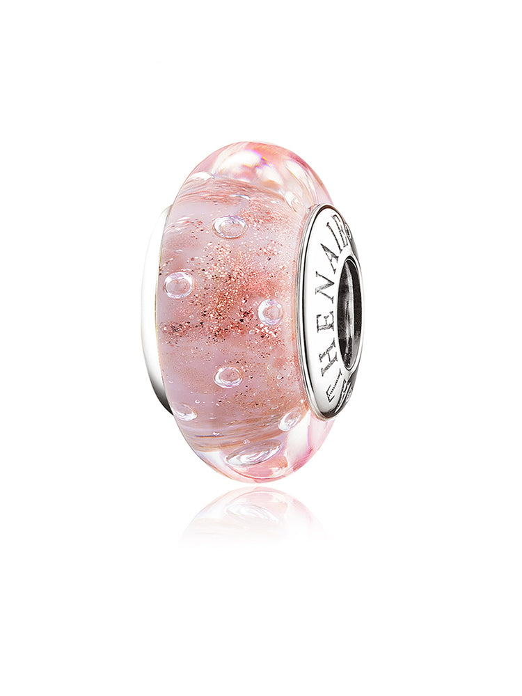 Blush bubbles murano glass charm bead pink glass jewelry