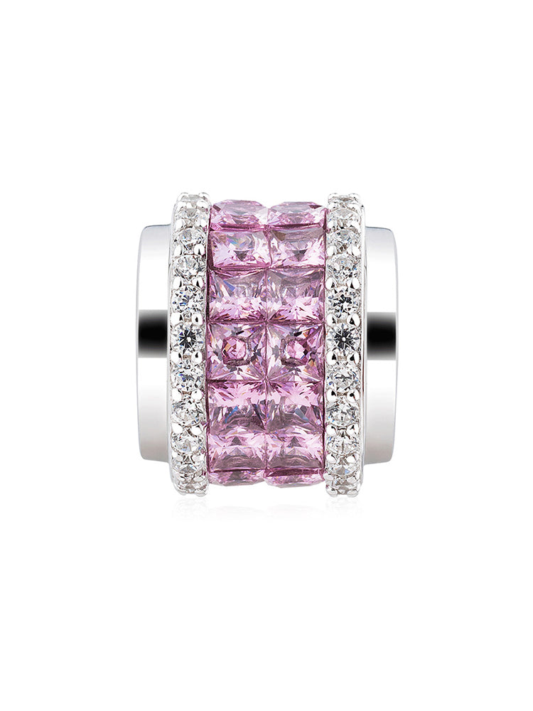 Blush Column charm bead in sterling silver with pink cubic zirconia stones