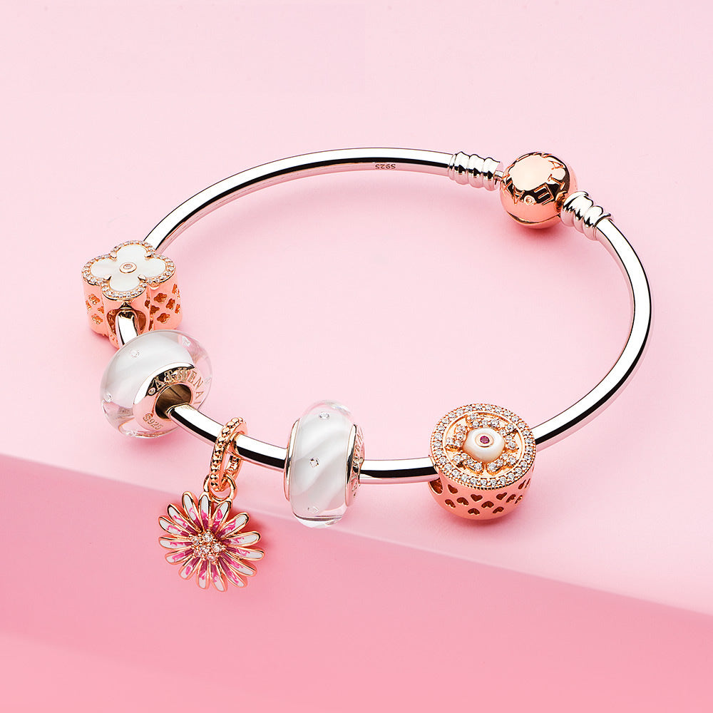 Blush Daisy floral dangle charm with bracelet gift styling