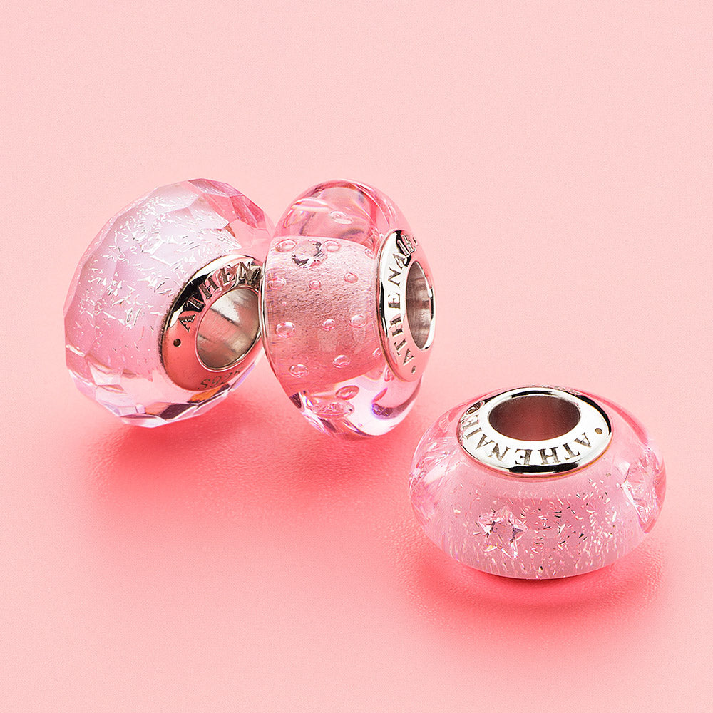 Lifestyle image of Blush Dewdrops Murano glass charm bead