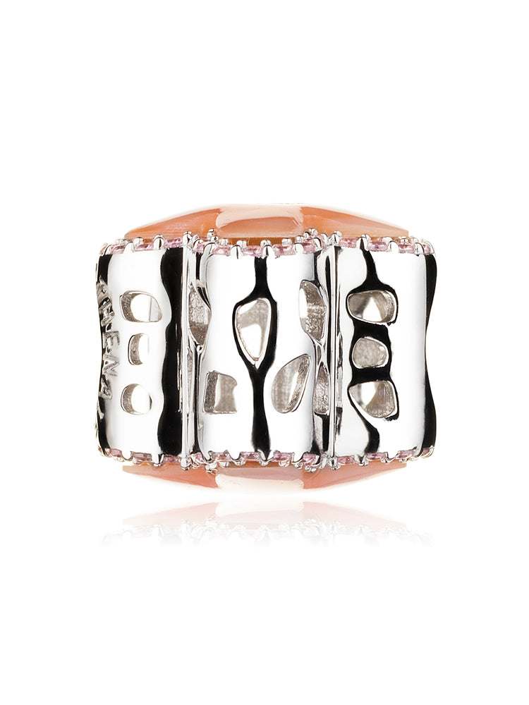 Side view of blush blossom charm bead in sterling silver