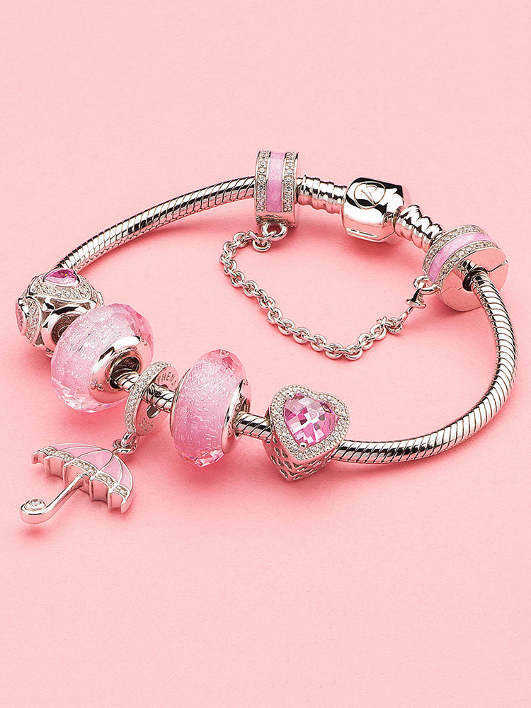 Blush heart charm bead styled on sterling silver charm bracelet