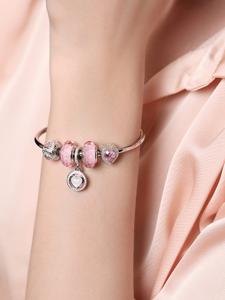 Sterling silver blush heart charm bead jewelry styling on bracelet