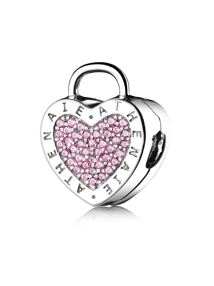 Blush Heart Lock clip charm in 925 sterling silver stopper charm for bracelets by ATHENAIE