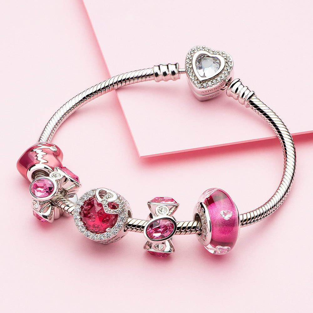 Blush Heart Murano glass charm bead styled with European bracelet.