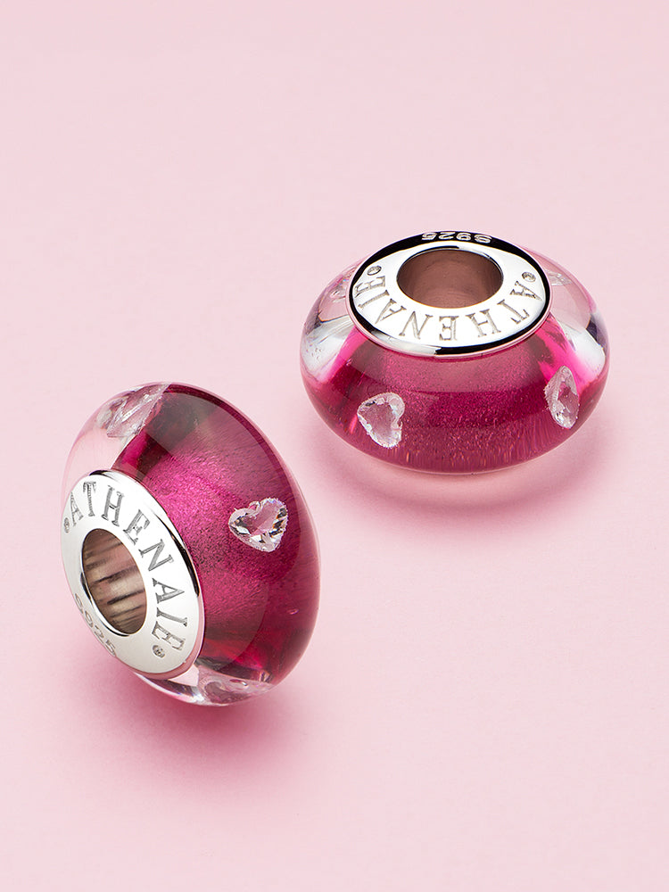 Blush heart murano glass charm bead styled on European charm bracelet