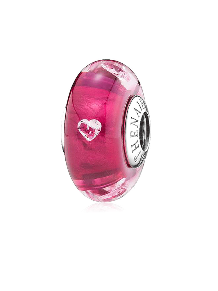 Blush Heart Murano Glass Charm Bead with 925 silver core by ATHENAIE