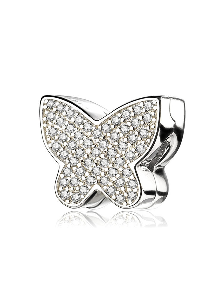 Butterfly clip charm in 925 sterling silver with crystal CZ wings by ATHENAIE