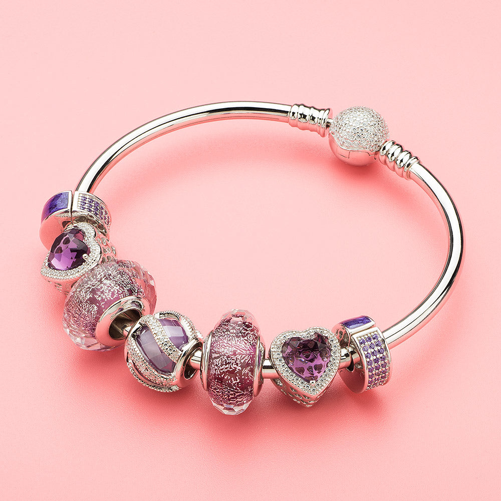 925 sterling silver charm bracelet featuring Cancer charm with micro-pavé details