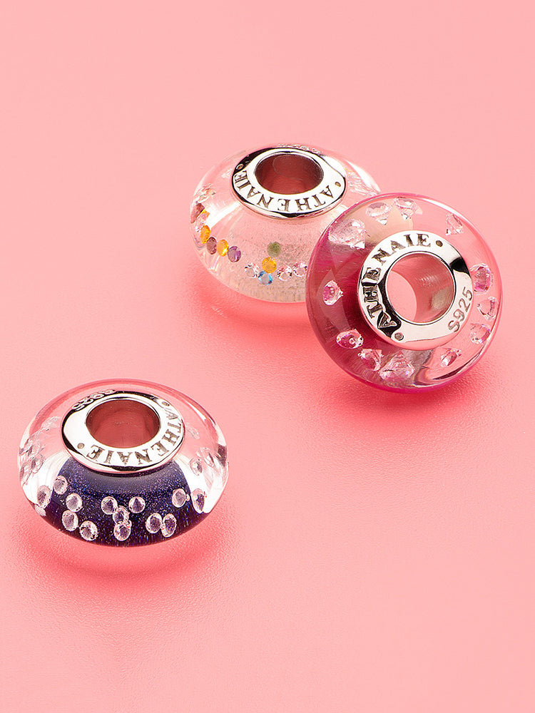 Celestial driftmist murano glass charm styled on sterling silver bracelet