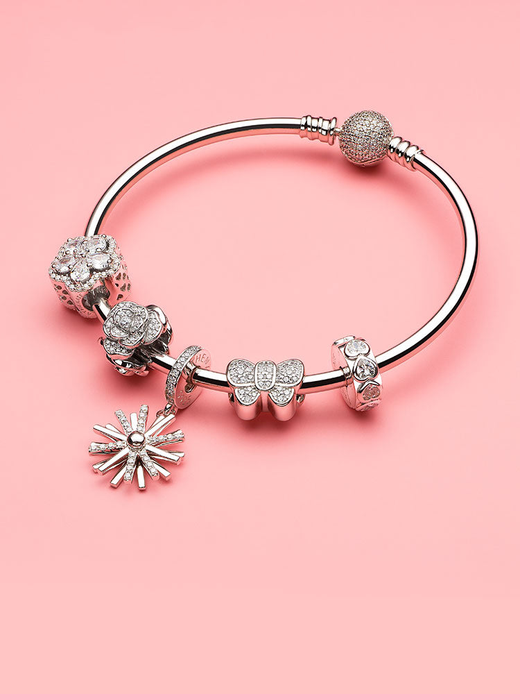 Celestial starburst sterling silver dangle charm compatible with charm bracelets