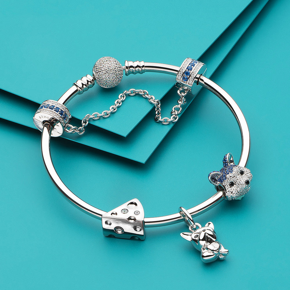 Fun and elegant charm bracelet featuring Cheesy Delight sterling silver bead | ATHENAIE