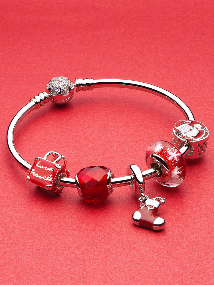 Christmas Murano glass charm bead styled on European charm bracelet